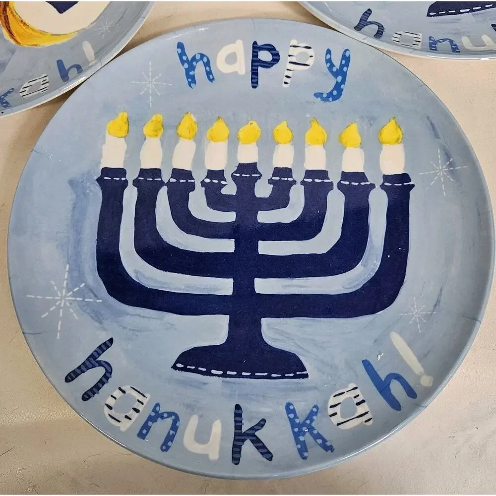 Set Of 3 Pottery Barn Kids Hanukkah Dreidel Menorah Melamine 9